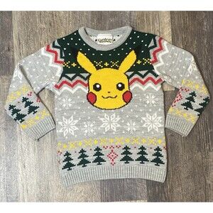 Pokémon Pikachu Ugly Christmas Sweater Kids 5-6 Years Old Holiday Snow Flake